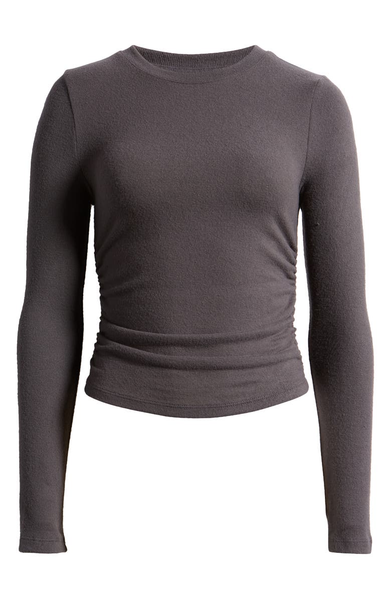Madewell Long Sleeve Ruched Brushed Jersey Top, Alternate, color, Black Coal