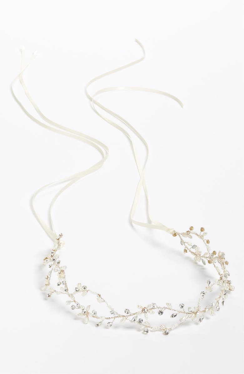 Brides & Hairpins Octavia Pearl & Jeweled Halo & Sash, Alternate, color, Classic Silver