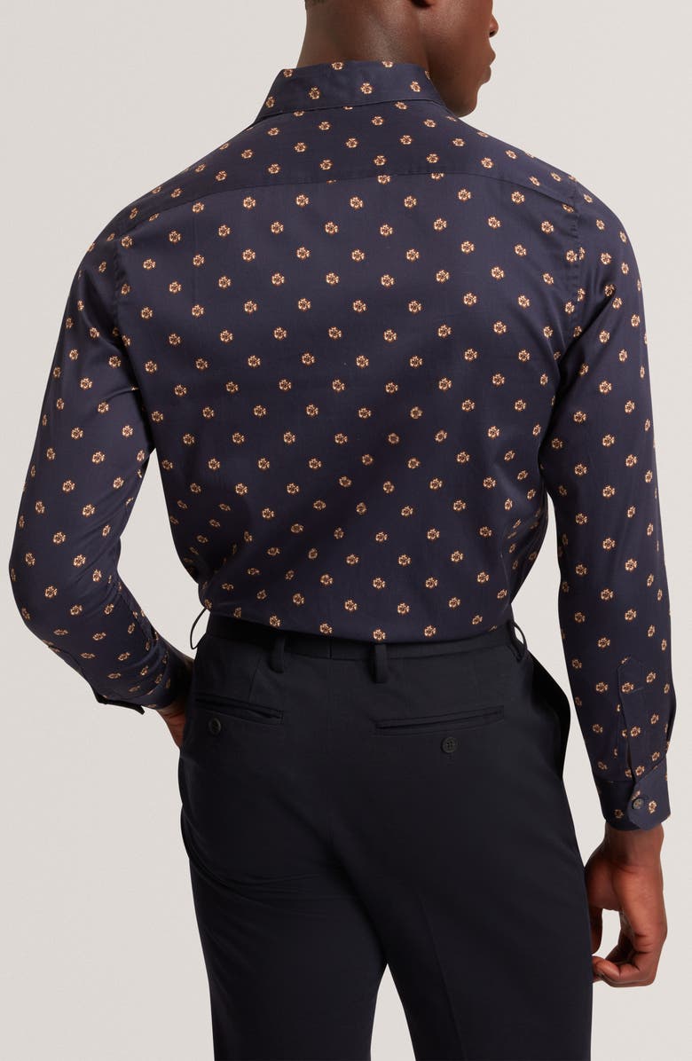 Ted Baker Olufar Print Cotton Button-Up Shirt, Alternate, color, Navy