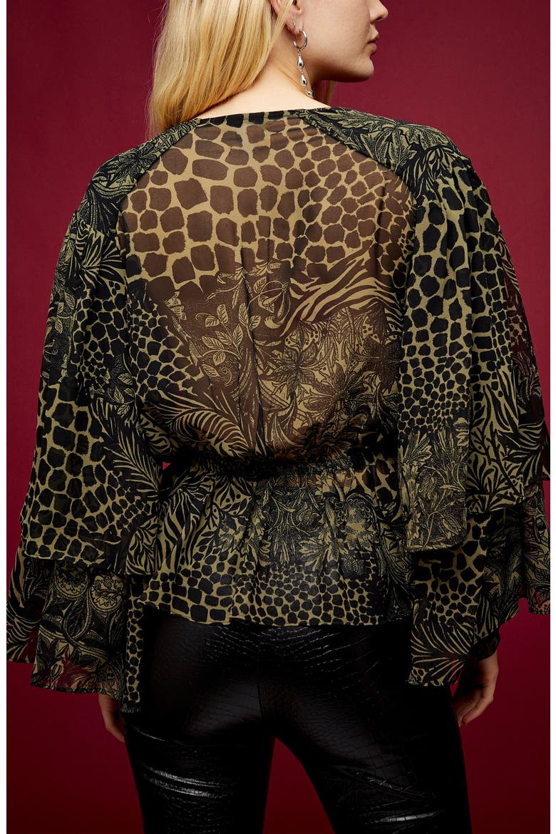 Idol Animal Print Ruffle Blouse, Alternate, color, OLIVE MULTI