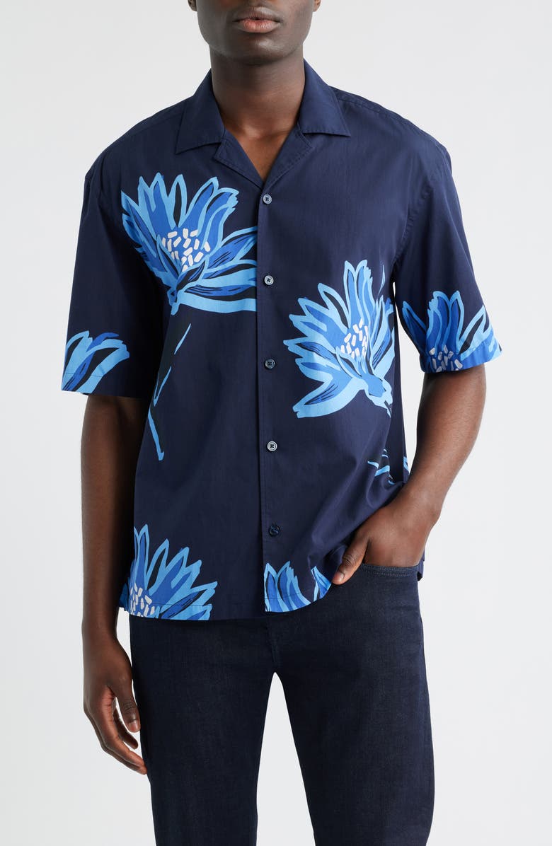 BOSS Lars Floral Camp Shirt, Main, color, Dark Blue
