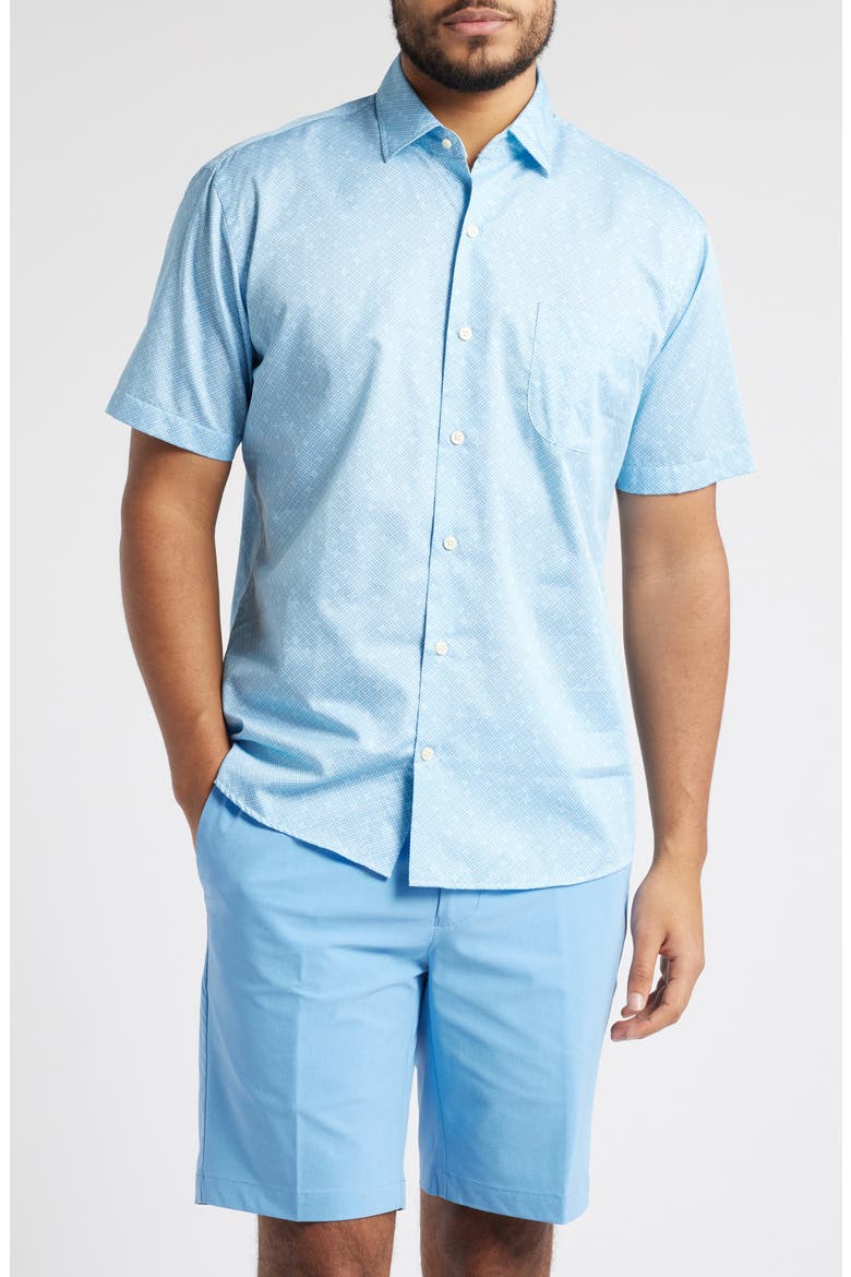James Geo Print Short Sleeve Cotton Button-Up Shirt, Main, color, PALE BLUE