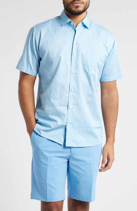 Peter Millar James Geo Print Short Sleeve Cotton Button-Up Shirt