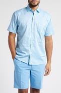 Peter Millar James Geo Print Short Sleeve Cotton Button-Up Shirt