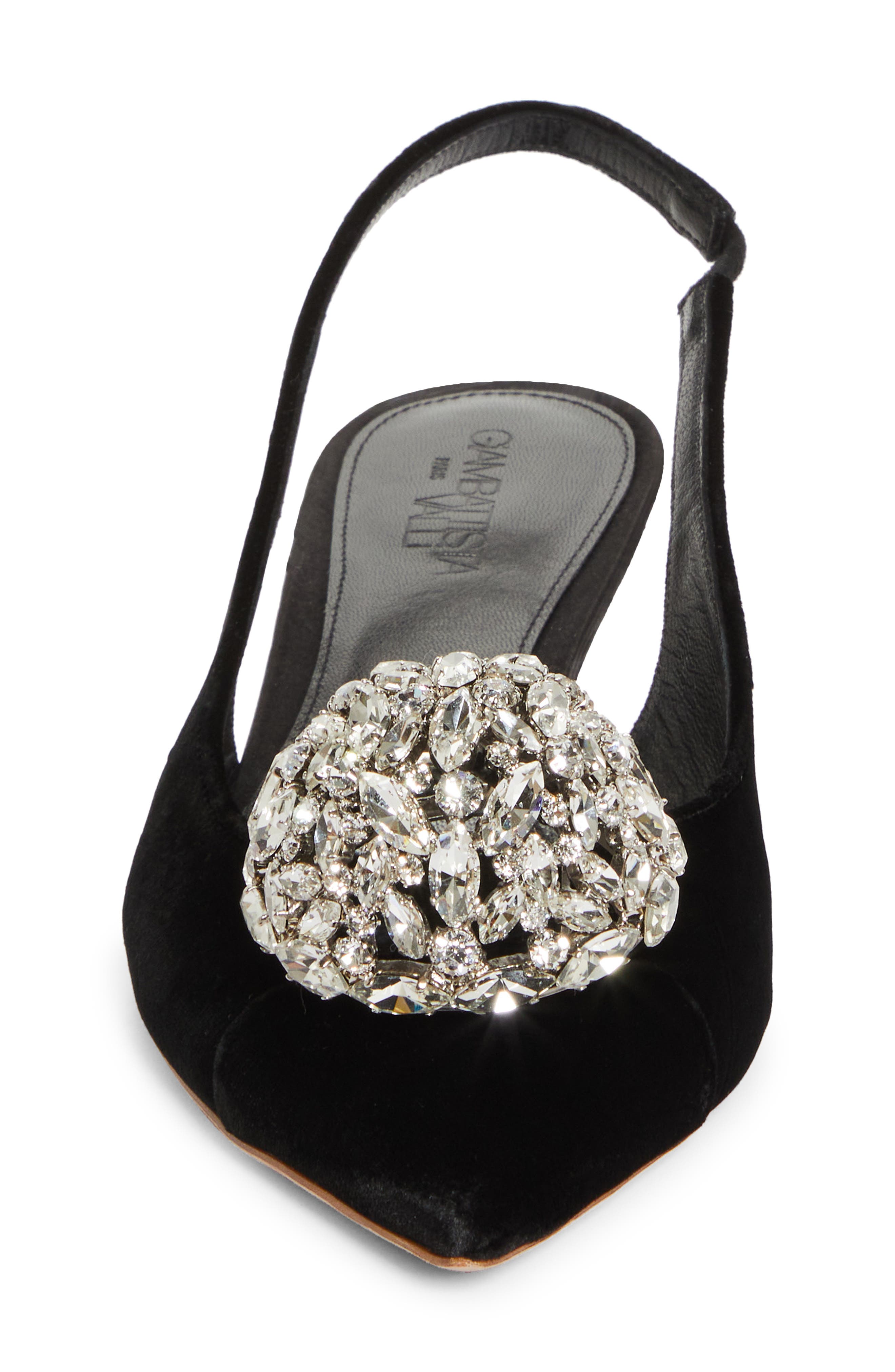 Giambattista Valli Crystal Ball Pointed Toe Velveteen Slingback Pump, Alternate, color, 