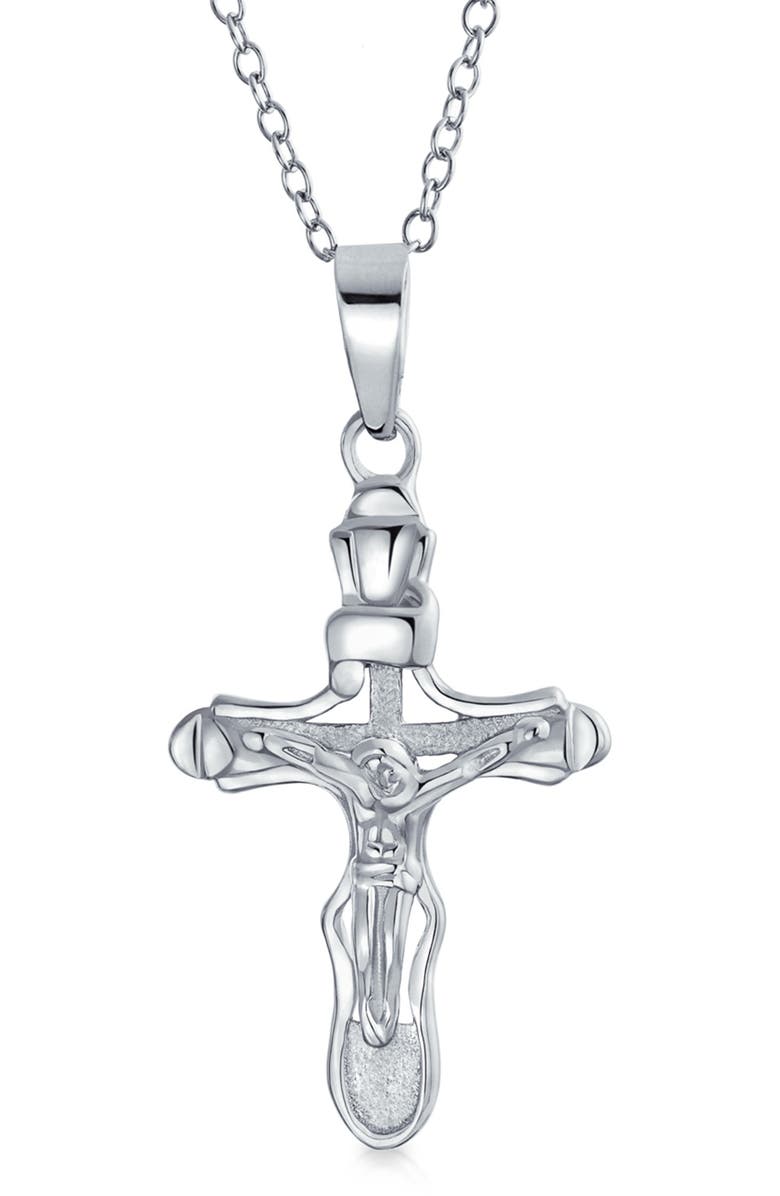 BLING JEWELRY Sharp Sterling Silver Crucifix Pendant Necklace, Main, color,