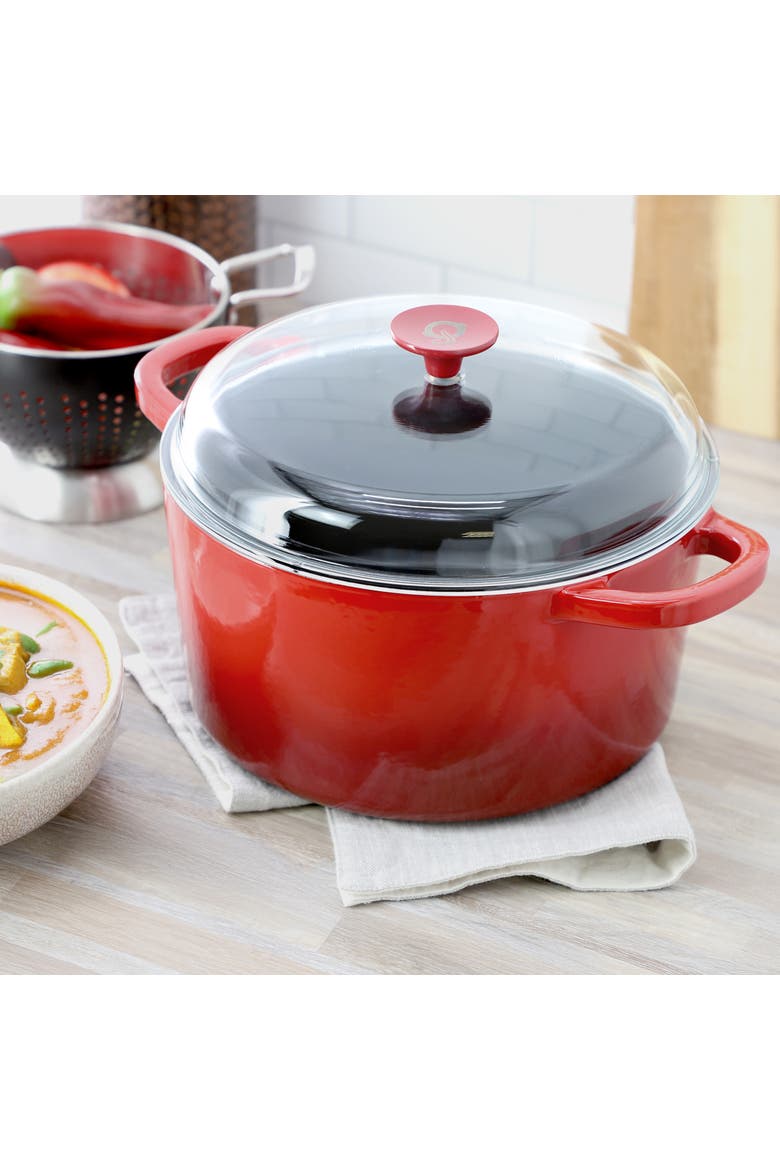 7 Quart Enameled Cast Iron Dutch Oven  with Borosilcate Lid, Alternate, color, Red