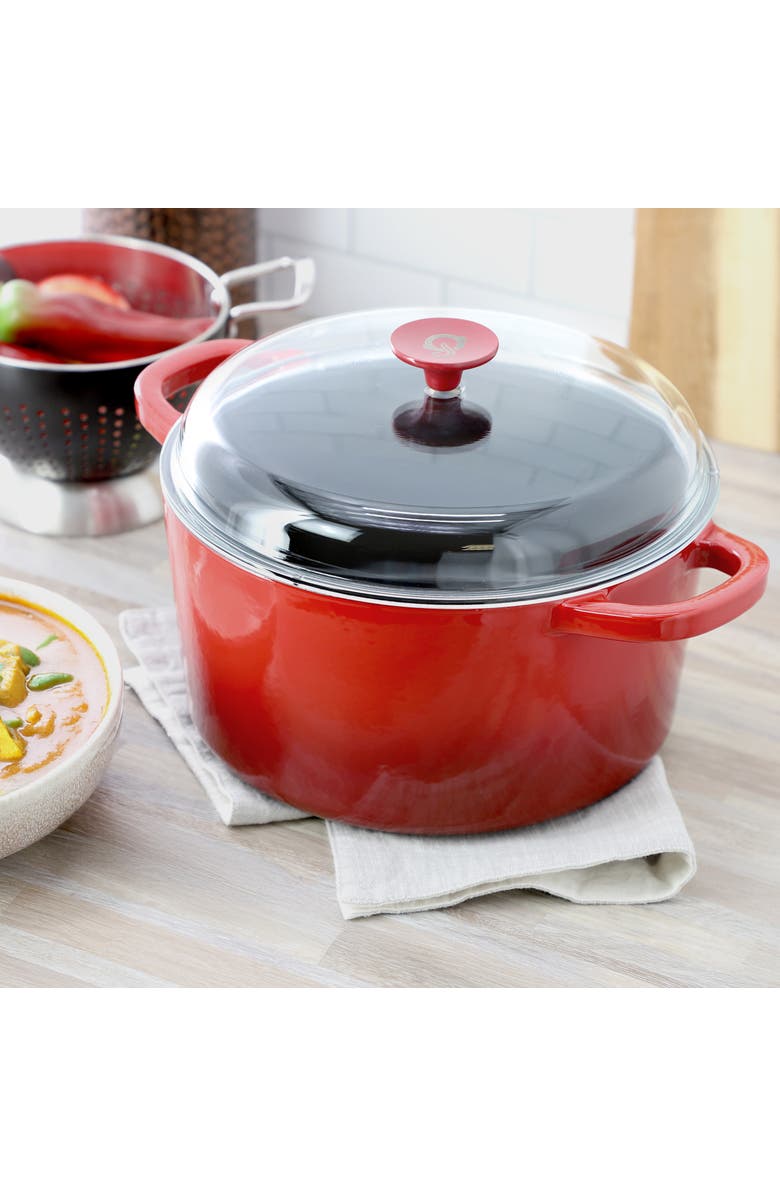 CROCK POT 7 Quart Enameled Cast Iron Dutch Oven with Borosilcate Lid, Alternate, color, Red