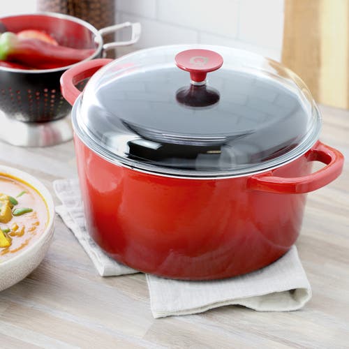 Crock Pot 7 Quart Enameled Cast Iron Dutch Oven With Borosilcate Lid In Red