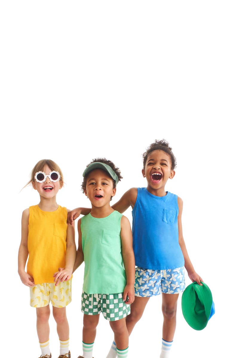 Primary Kids Park Short In Check, Alternate, color, Sunwashed Teal White Checks
