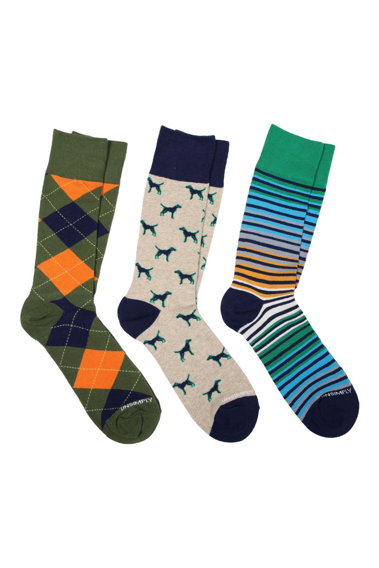 Assorted 3-Pack Crew Socks, Main, color, GREEN MULTI