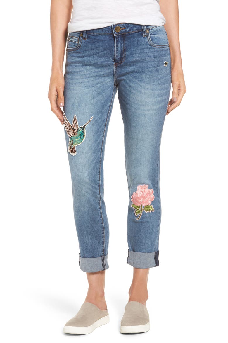 Appliquéd Boyfriend Jeans, Main, color, DESIROUS