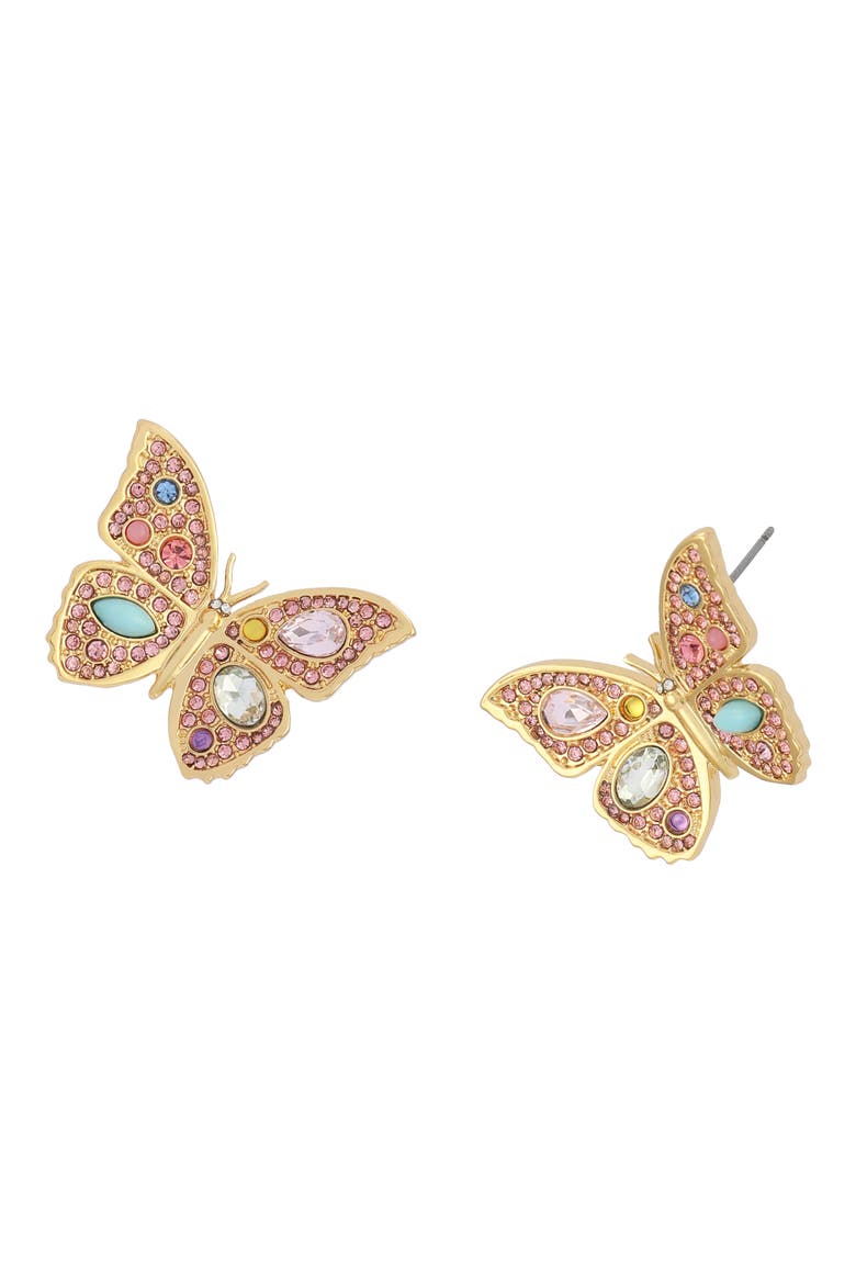 Large Pavé Butterfly Stud Earrings, Main, color, GOLD/ MULTI