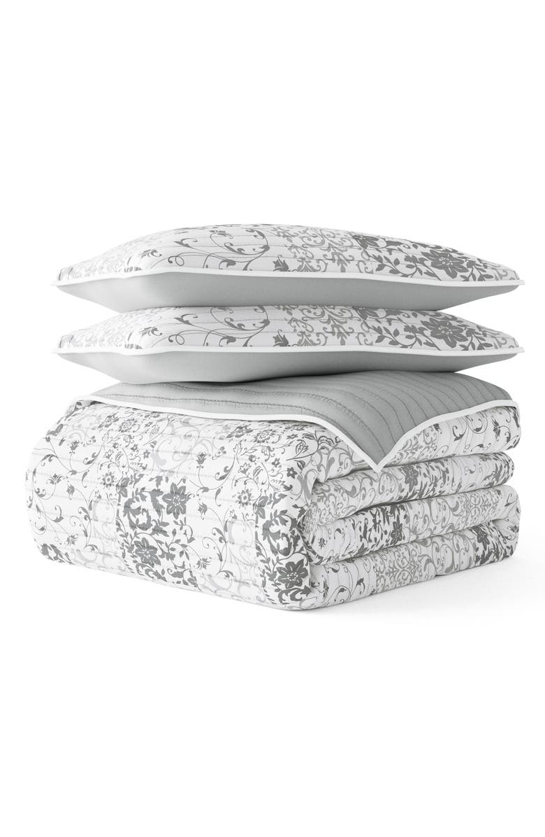 HOMESPUN All Season Patchwork 3-Piece Down Alternative Reversible Quilt Set, Main, color, Light Gray