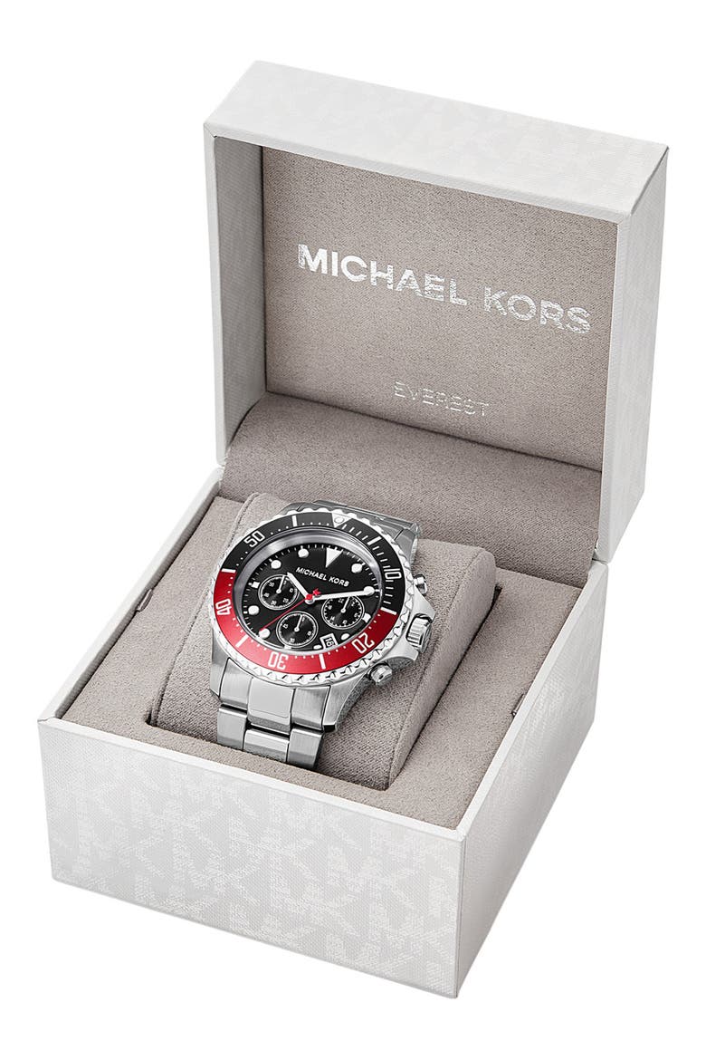 Everest Chronograph Bracelet Watch, 45mm, Alternate, color, STAINLESS STEEL/ RED/ BLACK