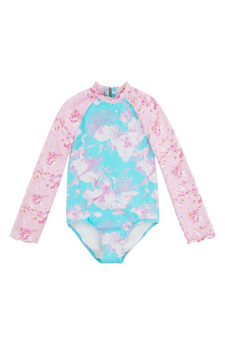 Hurley x LoveShackFancy Kids' Under the Sea One-Piece Rashguard Swmsuit, Main, color,