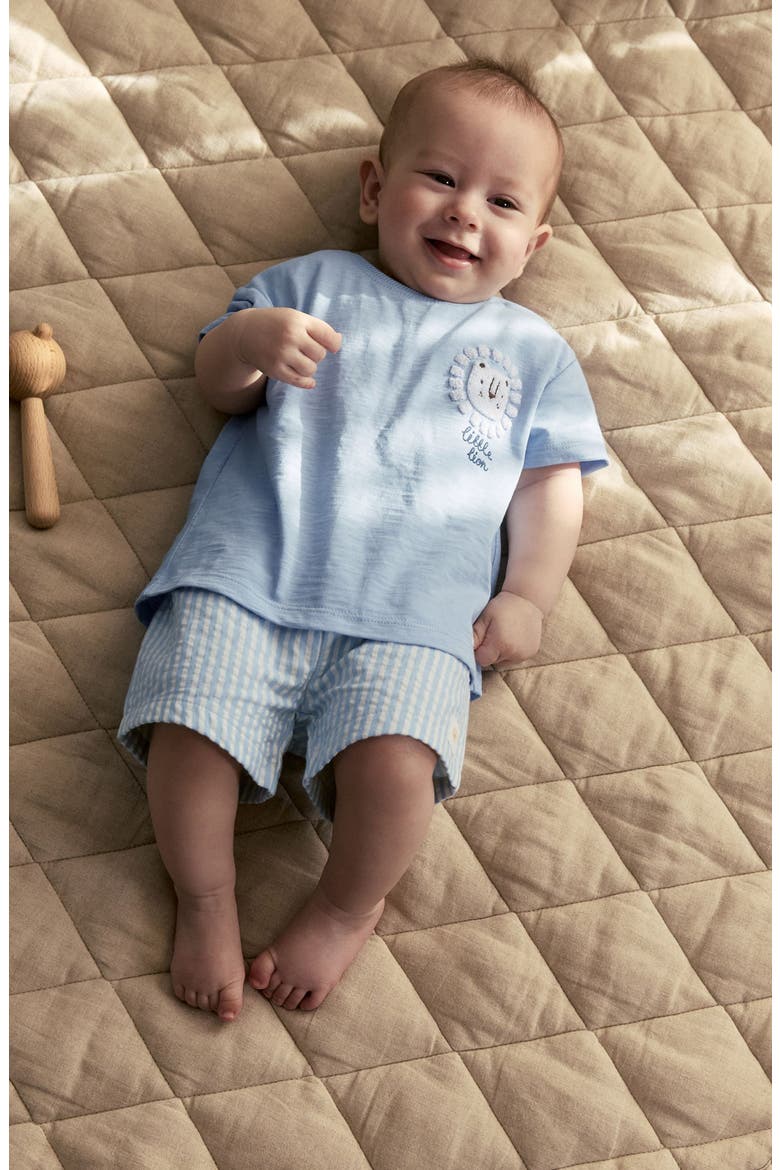 Little Lion Cotton T-Shirt & Seersucker Shorts Set, Alternate, color, BLUE