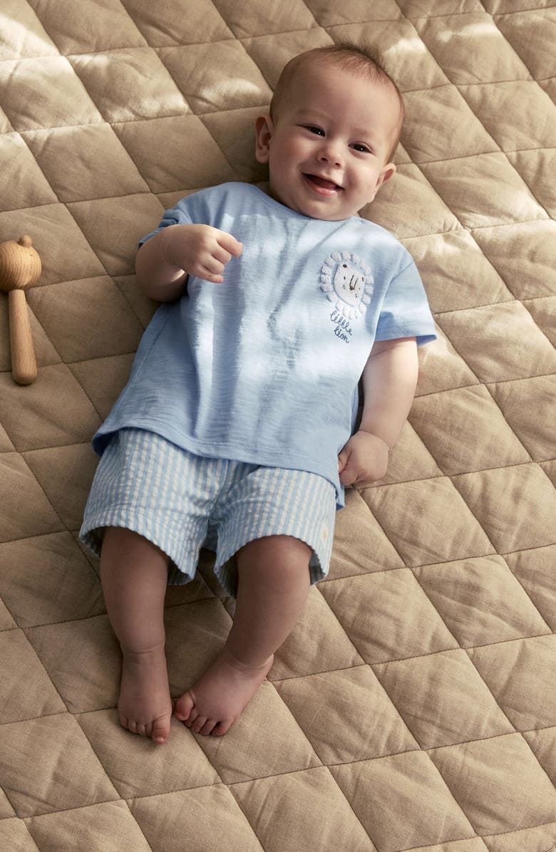 NEXT Little Lion Cotton T-Shirt & Seersucker Shorts Set, Alternate, color, Blue