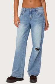 EDIKTED Dutton Distressed Low Rise Jeans