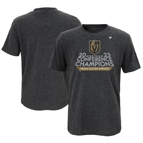 Youth Fanatics Branded  Heather Charcoal Vegas Golden Knights 2023 Western Conference Champions Locker Room T-Shirt