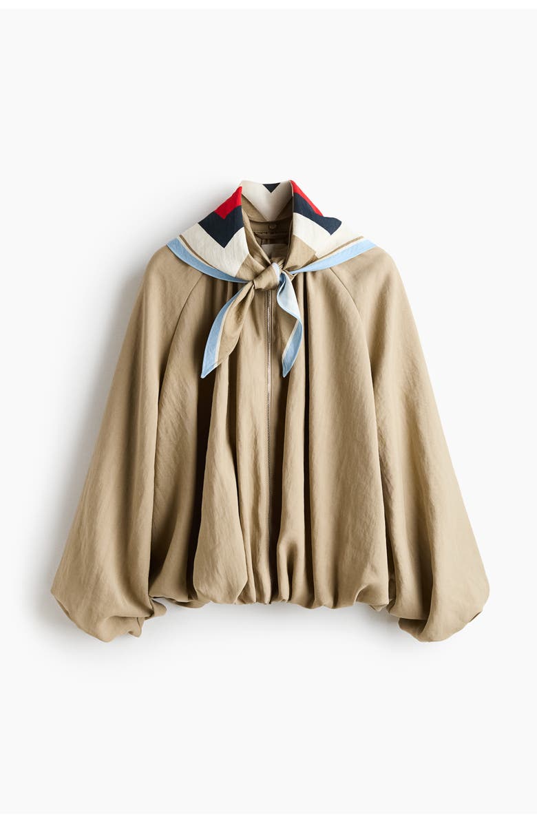 H&M Bubble-hem Jacket With Scarf, Main, color, Beige