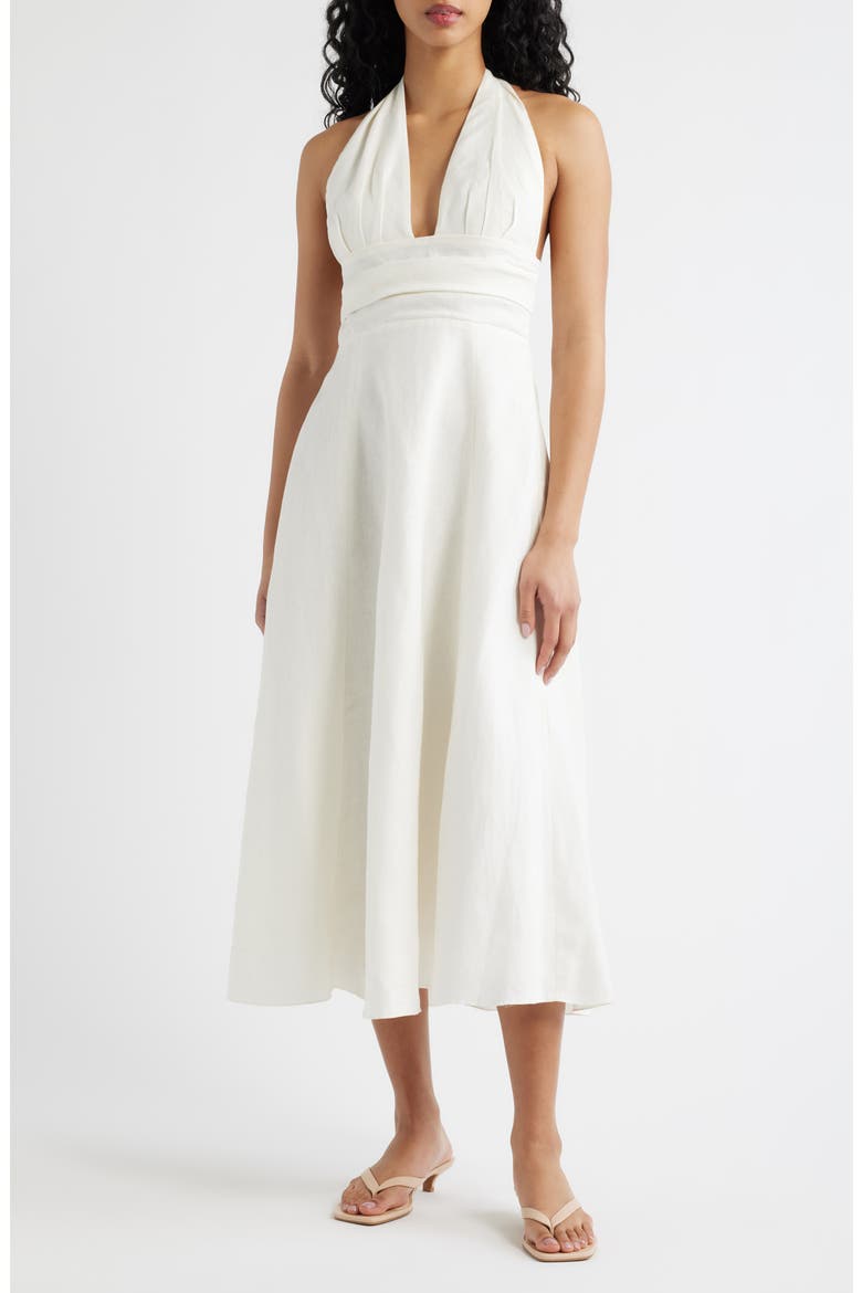 Bianca Halter Linen Midi Sundress, Main, color, WHITE