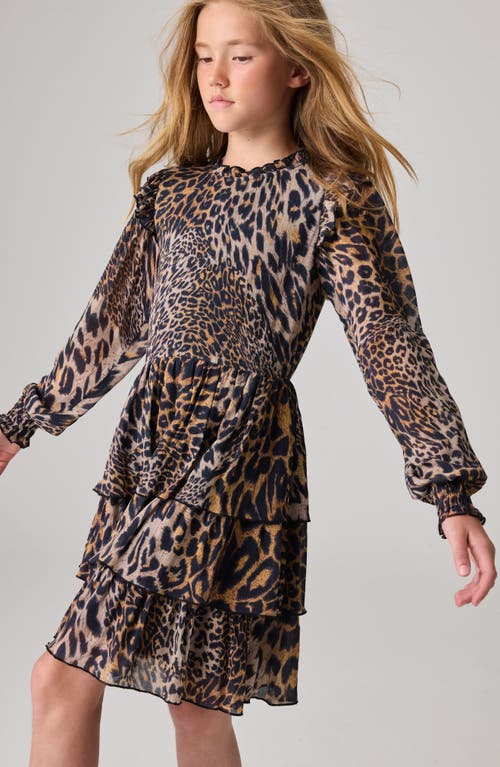 Smallsaints By Allsaints Kids' Leopard Print Tiered Long Sleeve Dress In Brown
