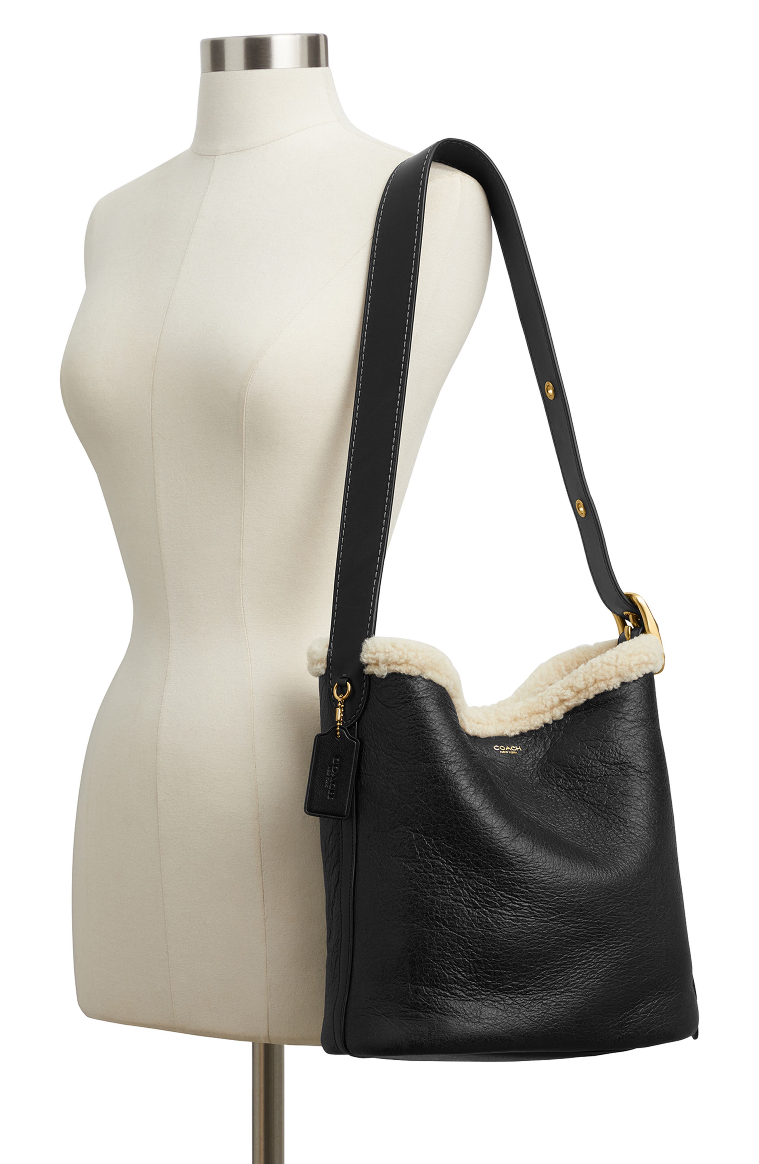 COACH Bleecker Bucket Bag with Genuine Shearling Trim, Alternate, color, B4/ Black Natural
