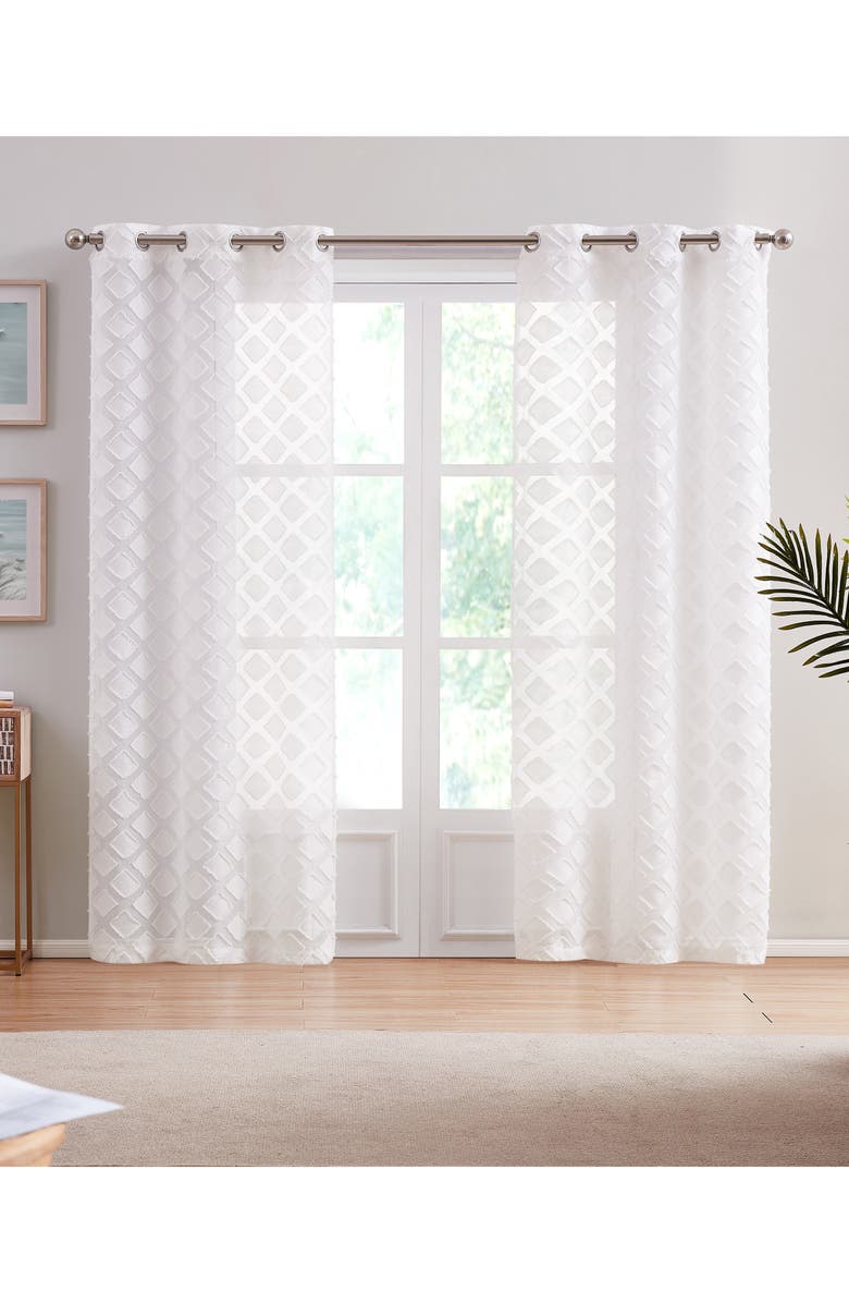 DAINTY HOME Katie Set of 2 Textured Sheer Panel Curtains, Main, color, 