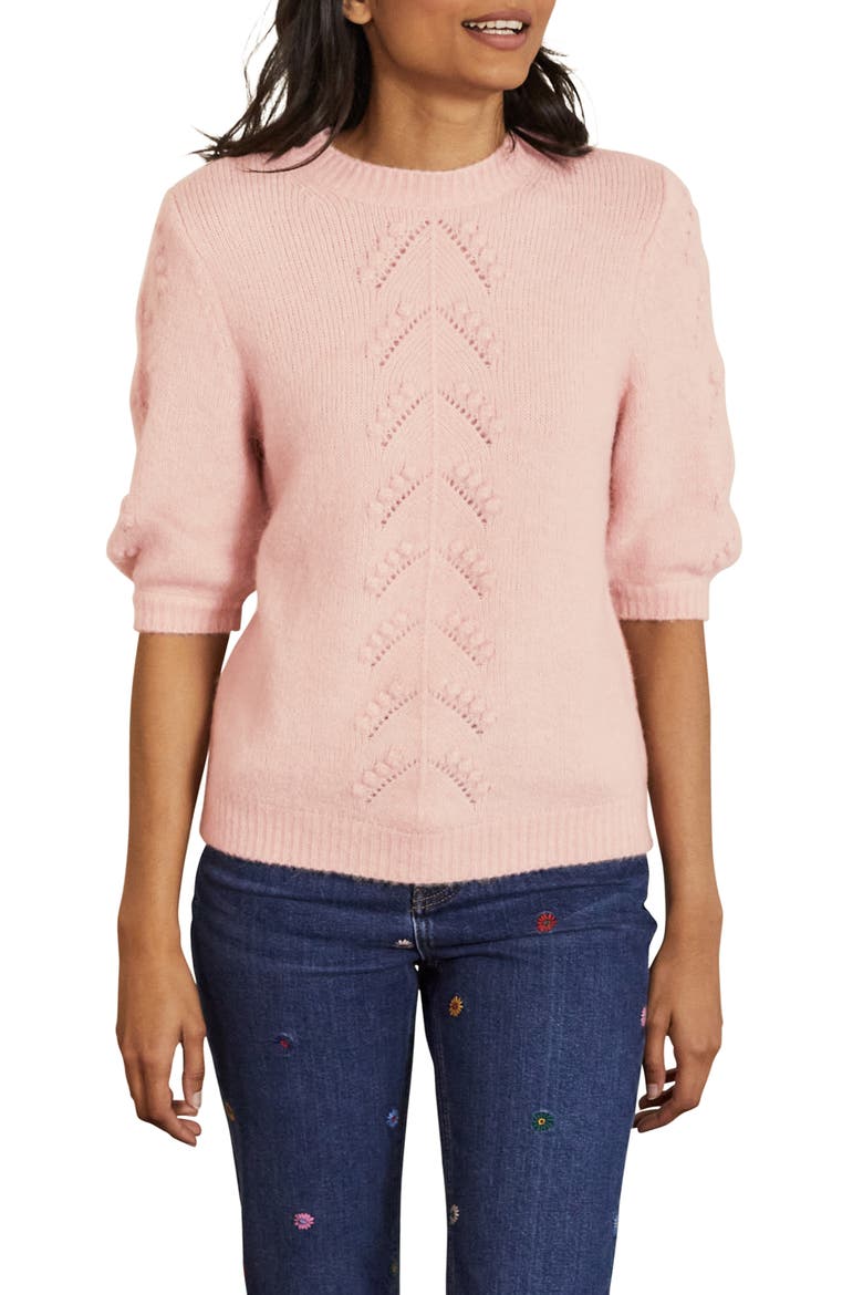 Pointelle Elbow Sleeve Sweater, Main, color, MILKSHAKE