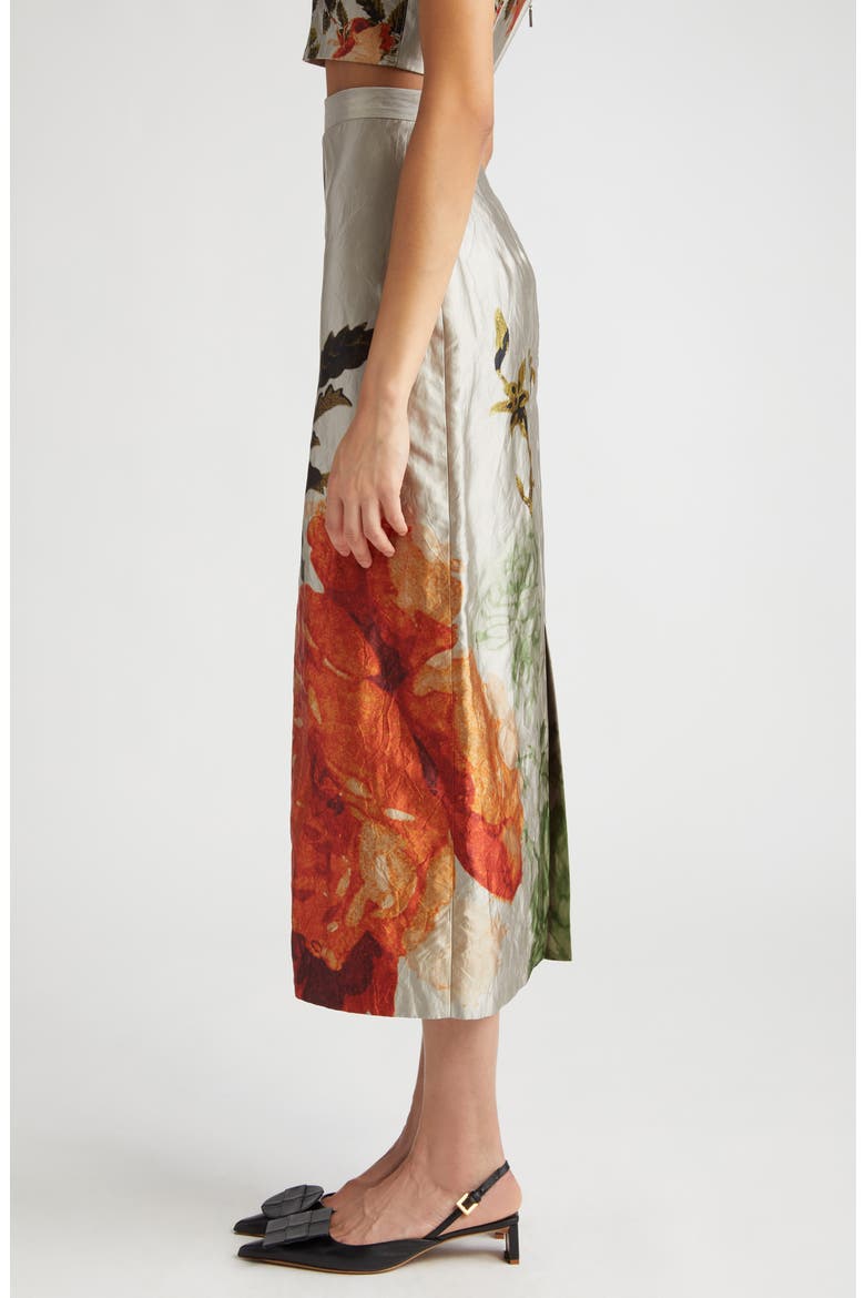 Floral Metallic Textured Satin Midi Skirt, Alternate, color, PEARL