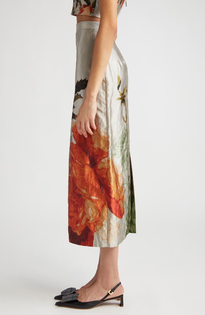 Erdem Floral Metallic Textured Satin Midi Skirt, Alternate, color,