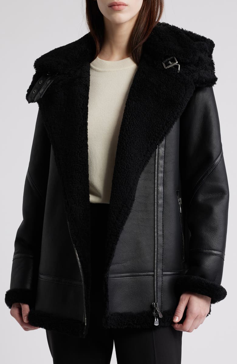 HiSO Martina Genuine Shearling Coat with Removable Hood, Alternate, color, Martina - Black