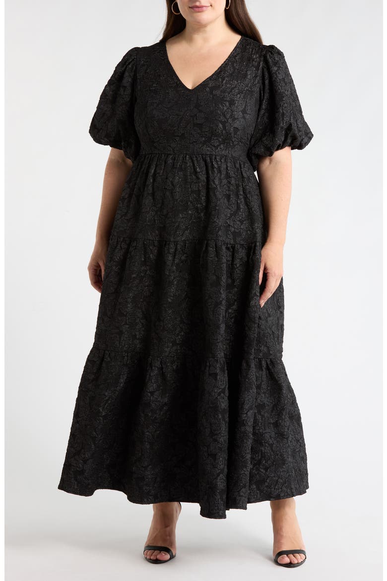 Arielle Floral Jacquard Maxi Dress, Main, color, BLACK