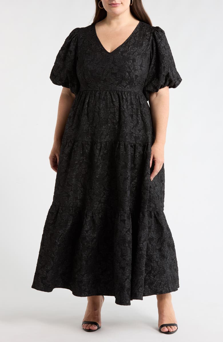 SUGARLIPS Arielle Floral Jacquard Maxi Dress, Main, color, Black