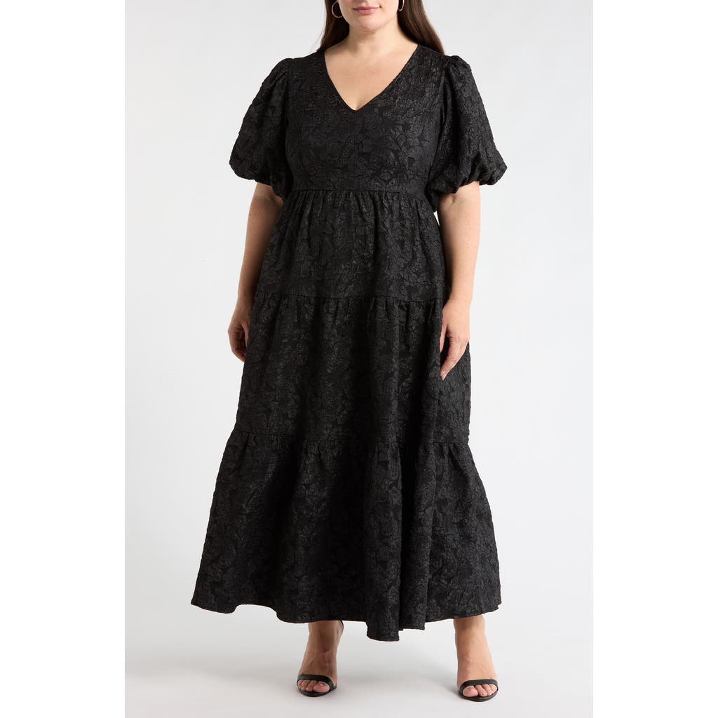 Sugarlips Arielle Floral Jacquard Maxi Dress In Black