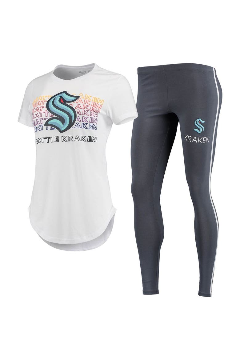 Women's Concepts Sport White/Charcoal Seattle Kraken Sonata T-Shirt & Leggings Set, Main, color, White