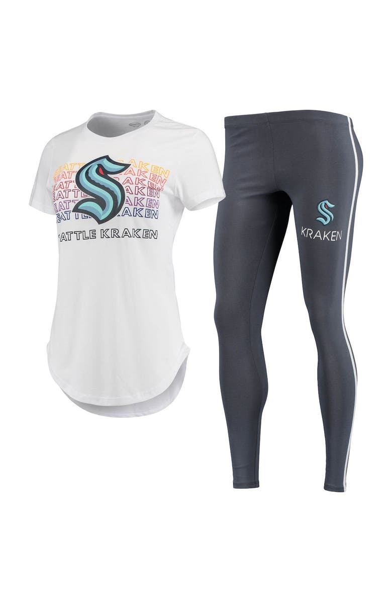 CONCEPTS SPORT Women's Concepts Sport White/Charcoal Seattle Kraken Sonata T-Shirt & Leggings Set, Main, color, White
