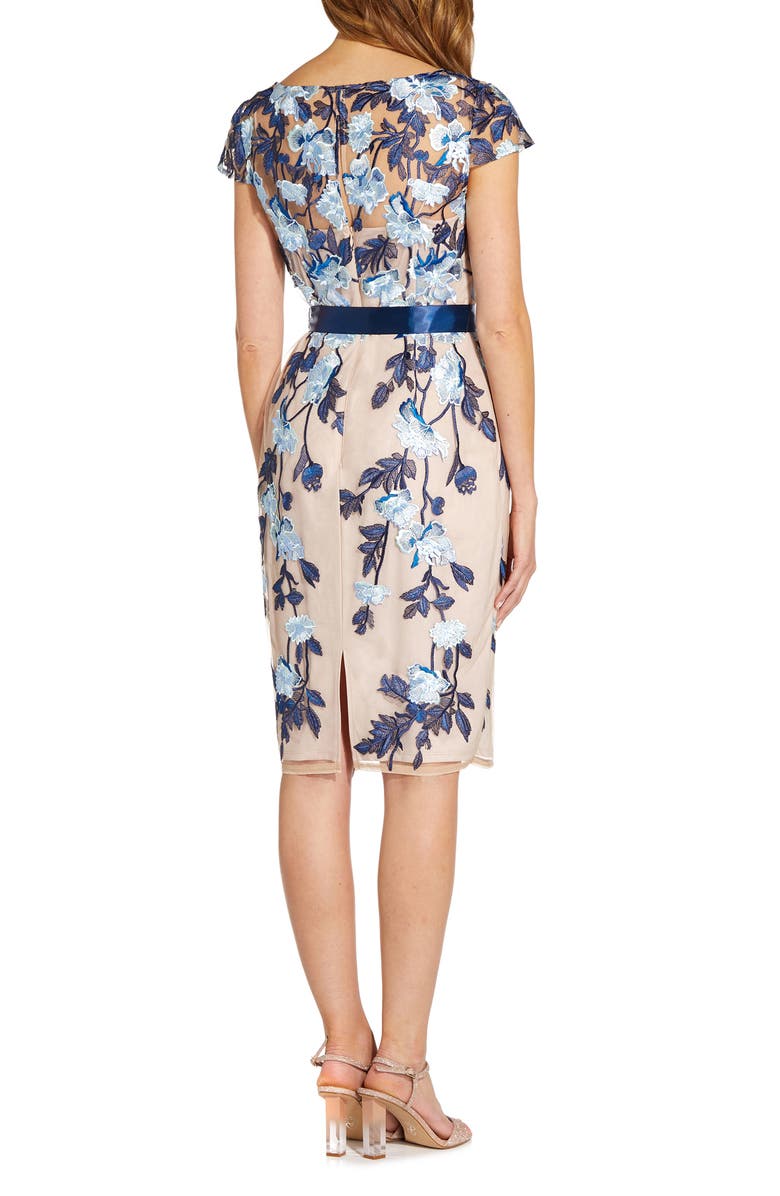 Adrianna Papell Embroidered Floral Tie Waist Sheath Dress, Alternate, color, 