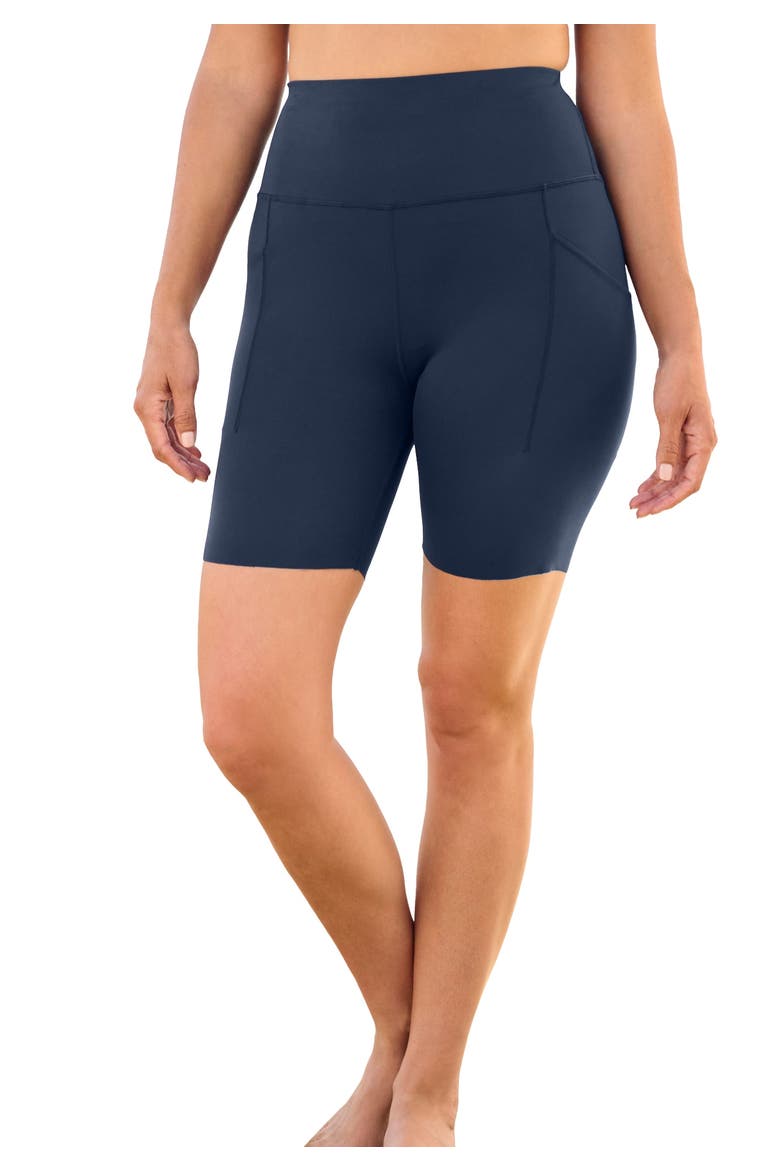 High-Waist No-Slip Swim Bike Short, Main, color, NAVY