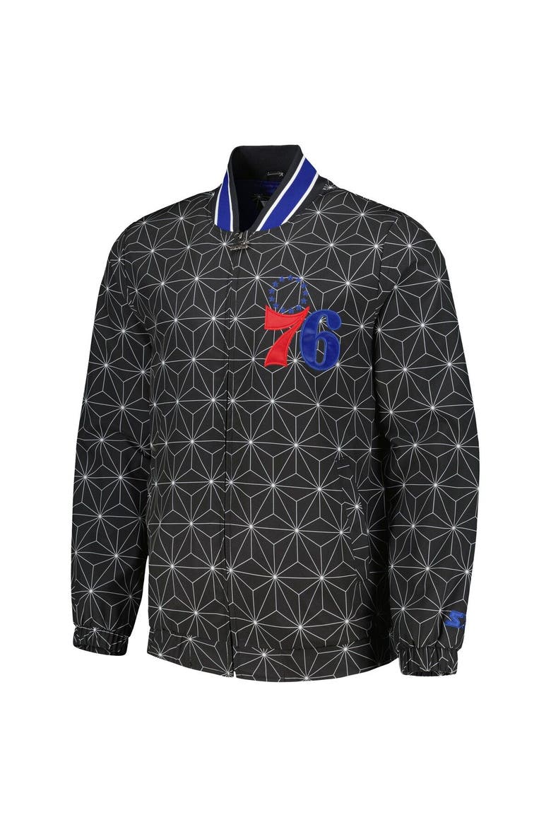 Men's Starter Black Philadelphia 76ers In-Field Play Fashion Satin Full-Zip Varsity Jacket, Alternate, color, Black