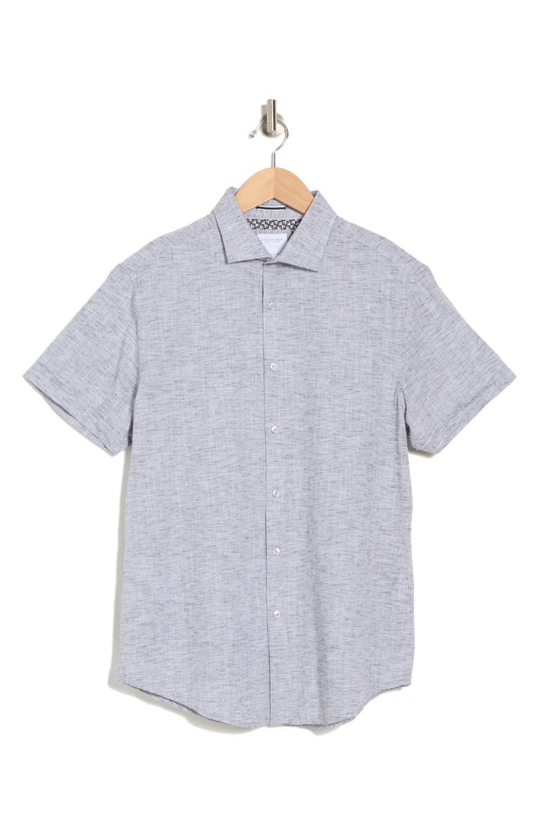 DENIM AND FLOWER Melange Short Sleeve Button-Down Shirt, Main, color, 