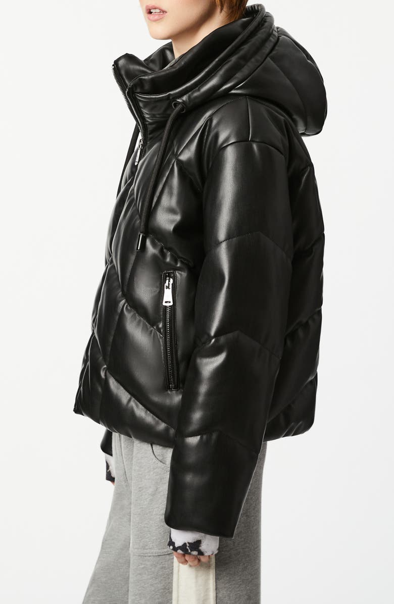 BERNIE Faux Leather Hooded Puffer Coat, Alternate, color,
