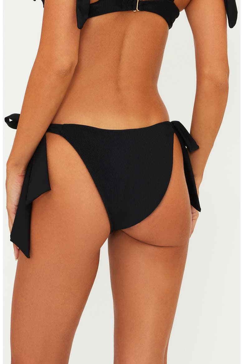 Philippa Side Tie Rib Bikini Bottoms, Alternate, color, BLACK