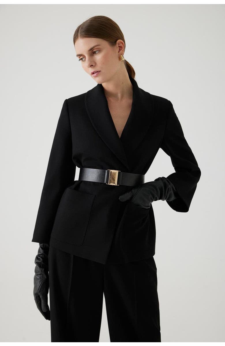 Exquise Armida Belted Jacket, Main, color, Black
