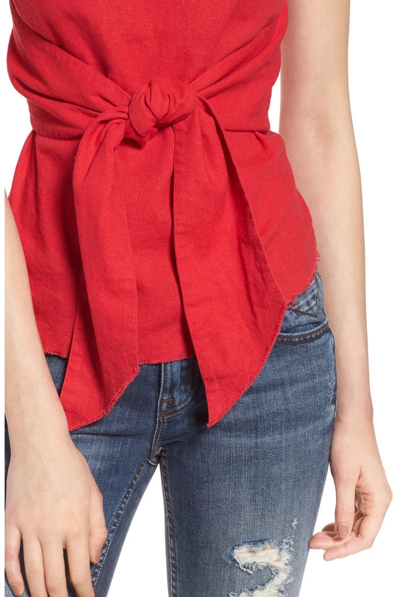 Tie Front Linen Blend Tank Top, Alternate, color, RED LIPSTICK