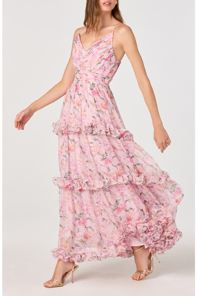 Ayanna Floral Ruffle Trim Maxi Dress, Alternate, color, PINK FLORAL