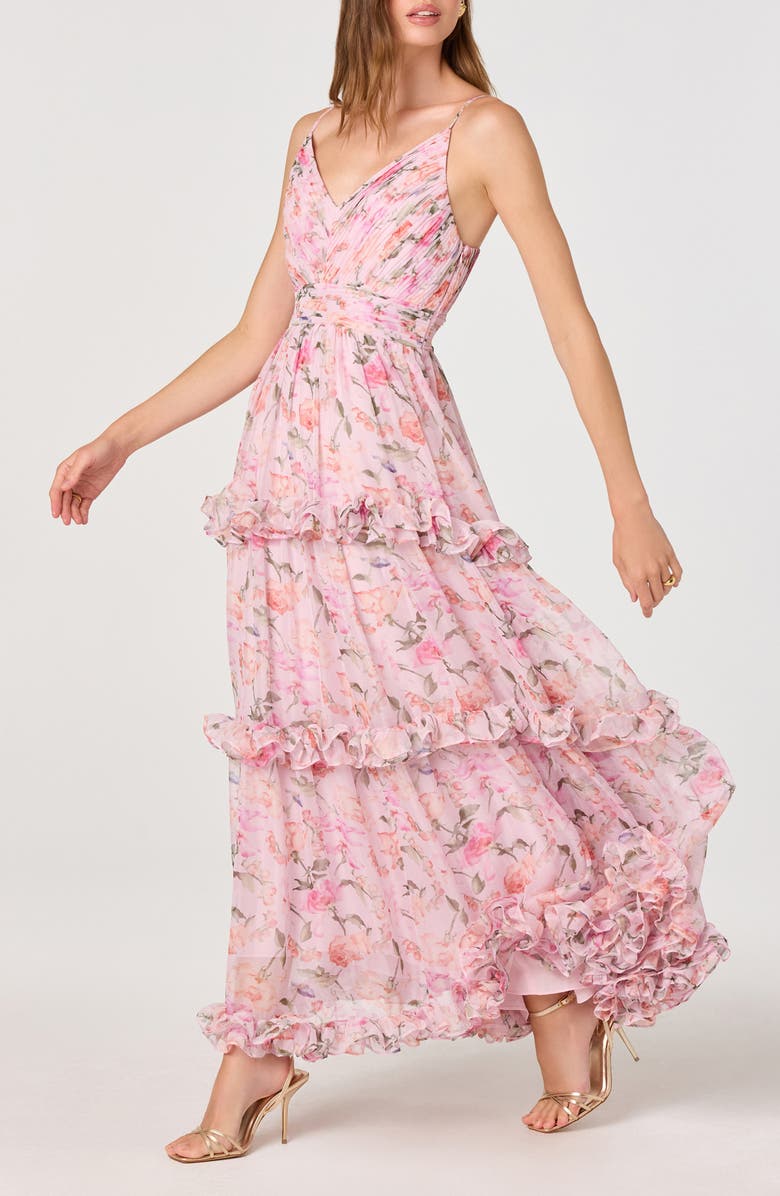 ASTR the Label Ayanna Floral Ruffle Trim Maxi Dress, Alternate, color, Pink Floral