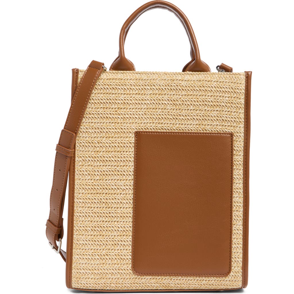 Bcbg Mini Whipstitched Straw Tote Bag In Natural/cognac