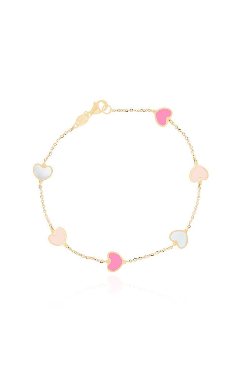 The Lovery Fine Jewelry Pink Mixed Heart Station Bracelet, Main, color, Pink Mixed